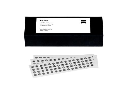 0,8 mm, non codificati,  punto bianco, adesivit&agrave; alta, resistenti a temperature elevate, 3000 marker Immagine del prodotto